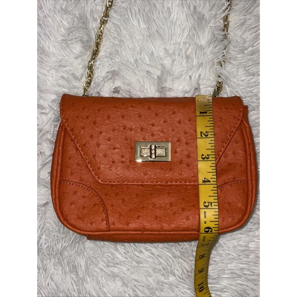Chico's Bag Women's Orange Ostrich Textured Gold Chain Shoulder Handbag Purse